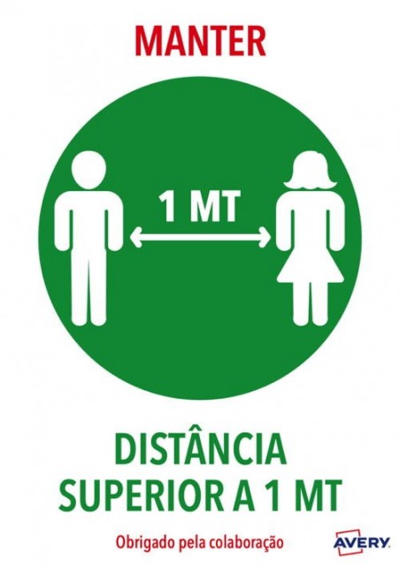 Avery - Covid A4 - Manter distância de 1 mt