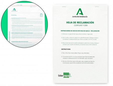LIBRO LIDERPAPEL HOJAS DE RECLAMACIONES JUNTA DE ANDALUCIA D