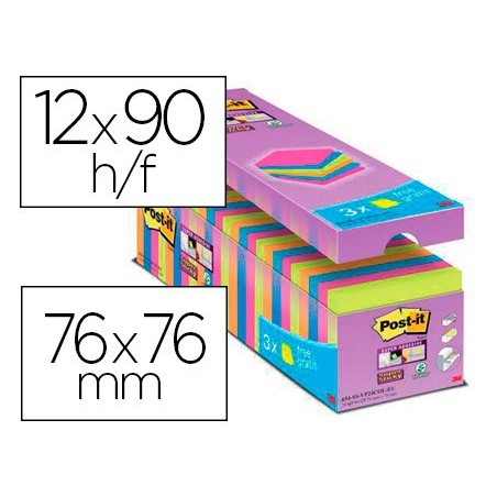 BLOCO DE NOTAS ADESIVA POST-IT SUPER STICKY 76X76 MM 90 FOLH