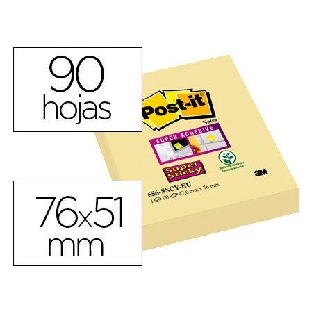 12un BLOCO DE NOTAS ADESIVAS SUPER STICKY 51X76 MM COM 90 F