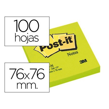 BLOCO DE NOTAS ADESIVAS POST-IT VERDE 76 X 76 MM