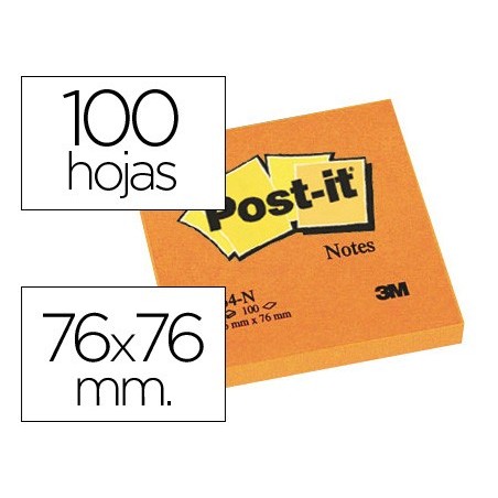BLOCO DE NOTAS ADESIVAS POST-IT LARANJA 76 X 76 MM