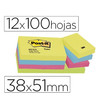 BLOCO NOTAS POST-IT ADESIVAS NEON. 38 X 51 MM