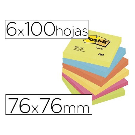 BLOCO NOTAS POST-IT ADESIVAS NEON. 76 X 76 MM