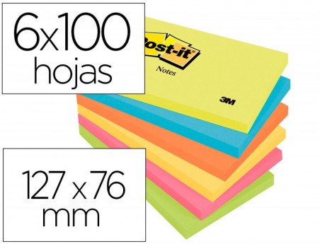 BLOCO NOTAS ADESIVAS POST-IT NEON. 76 X 127 MM