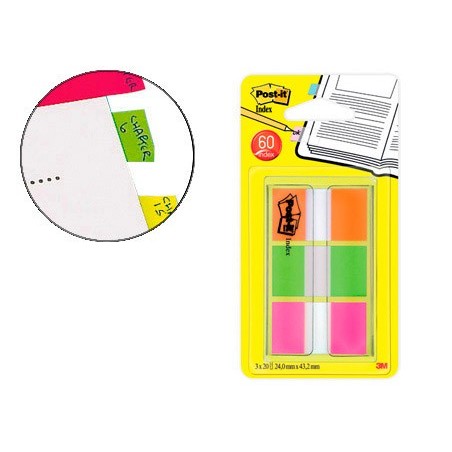 BANDAS SEPARADORAS POST-IT INDEX 680 LARANJA LIMA E ROSA DIS