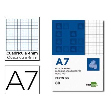 BLOCO DE APONTAMENTOS LIDERPAPEL DIN A7 80 F QUADRICULADO