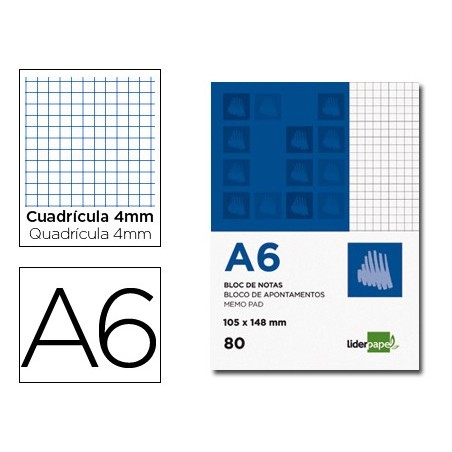 BLOCO DE APONTAMENTOS LIDERPAPEL DIN A6 80 F QUADRICULADO