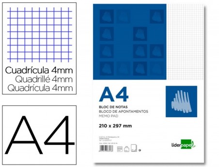 BLOCO DE APONTAMENTOS LIDERPAPEL DIN A4 80 F QUADRICULADO