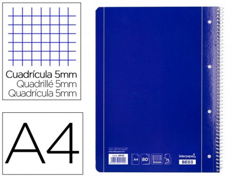 5un CADERNO ESPIRAL CAPA AZUL 80 FLS.A4 QUADRICULADO