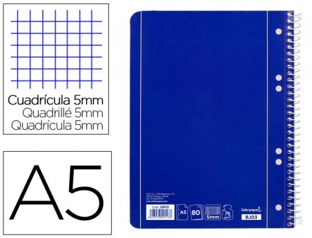 5un CADERNO ESPIRAL LIDERPAPEL CAPA AZUL 80 FLS.A5 QUAD