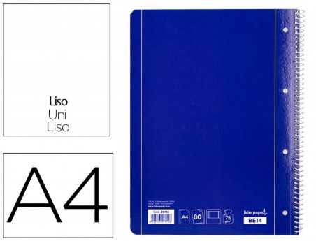 5un CADERNO ESPIRAL LIDERPAPEL CAPA AZUL 80 FLS.A4 LISO