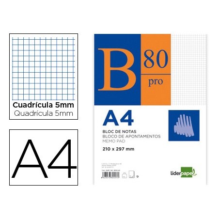 BLOCO DE NOTAS LIDERPAPEL COLADO PRO 80 FOLHAS DIN A4 QUAD V