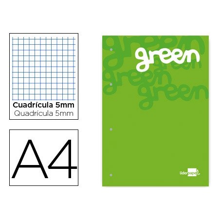 RECARGA COLADA LIDERPAPEL QUADRICULA DE 5 MM VERDE A4 NATURA