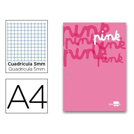 RECARGA COLADA LIDERPAPEL QUADRICULA DE 5 MM ROSA A4 NATURAL