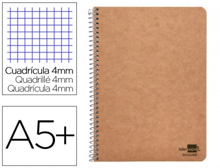 BLOC ESPIRAL LIDERPAPEL CUARTO ECOUSE TAPA CARTULINA KRAFT 8