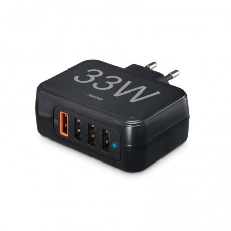 Carregador USB-A 4 Portas QC 33W Rápido Preto