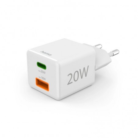 Carregador USB-C + USB-A 20W Rápido Mini-charger Branco