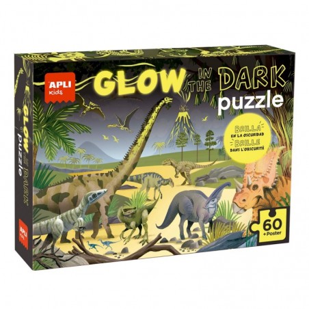 Jogo Educativo Puzzle Apli Fluorescente Dinossauros 60 Peças
