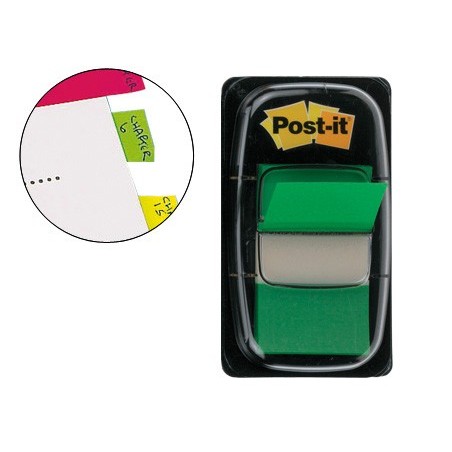 BANDAS POST-IT INDEX 3M, 25,4X43,1 MM, VERDE -DISPENSADOR DE