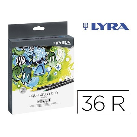 MARCADOR LYRA AQUA BRUSH DUO CAIXA DE 36 CORES SORTIDAS