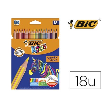 LAPIS DE CORES BIC EVOLUTION STRIPES CAIXA DE 18 CORES SORTI