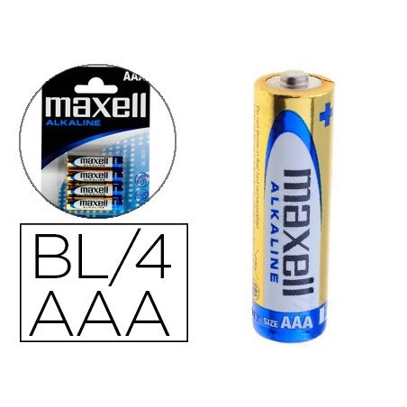 PILHA MAXELL ALCALINA 1.5 V TIPO AAA LR03 BLISTER DE 4 UNIDA