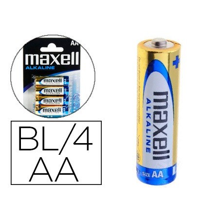PILHA MAXELL ALCALINA 1.5 V TIPO AA LR06 BLISTER DE 4 UNIDAD
