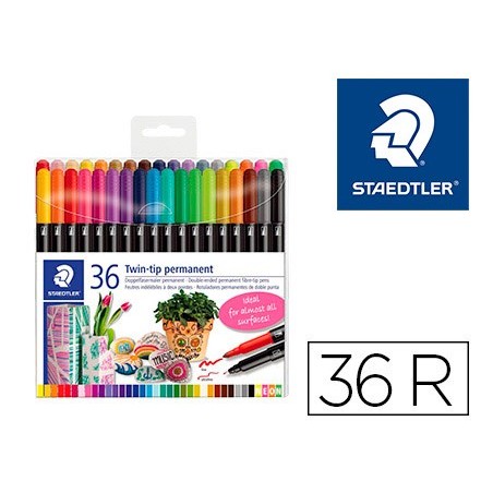 MARCADOR STAEDTLER PERMANENTE DUPLA PONTA 3187 ESTOJO DE 36