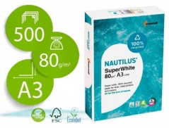 PAPEL FOTOCOPIA NAUTILUS SUPERWHITE 100% RECICLADO DIN A3 80