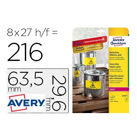 ETIQUETA ADESIVA AVERY POLIESTER AMARELO FLUORESCENTE 63,5X2