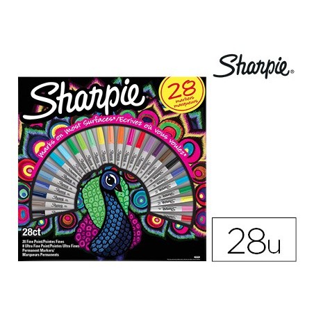 MARCADOR SHARPIE PERMANENTE PONTA FINA CAIXA DE 28 UNIDADES