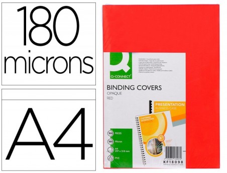 CAPA DE ENCADERNACAO Q-CONNECT PVC DIN A4 OPACA VERMELHO 180