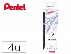CANETA PINCEL PENTEL ARTIST EM BLISTER DE 4 CORES PRETO CINZ