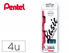 CANETA PINCEL PENTEL TOUCH EM BLISTER DE 4 CORES BASIC PRETO