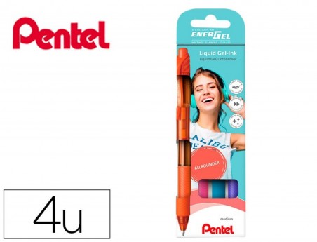 ROLLER PENTEL ENERGEL BL107 EM BLISTER DE 4 UNIDADES CORES L