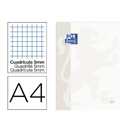 5un RECARGA COR OXFORD DIN A4 80 FOLHAS QUADRICULA 5 MM 4 FU