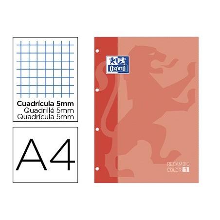 5un RECARGA COR OXFORD DIN A4 80 FOLHAS QUADRICULA 5 MM 4 FU