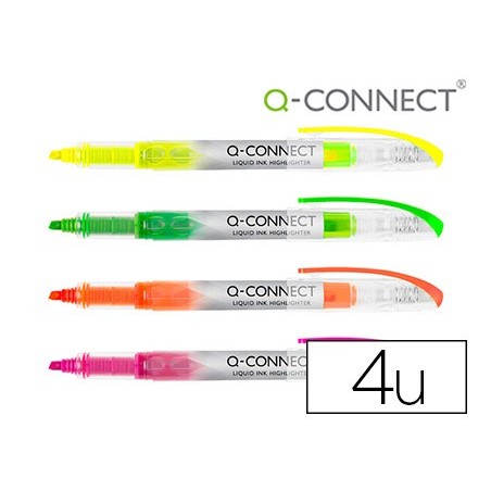 MARCADOR FLUORESCENTE Q-CONNECT PONTA BISELADA TINTA LIQUIDA