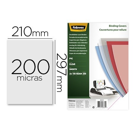 CAPA DE ENCADERNACAO FELLOWES PVC DIN A4 TRANSPARENTE 200 MI