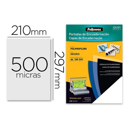 CAPA DE ENCADERNACAO FELLOWES POLIPROPILENO DIN A4 PRETA 450