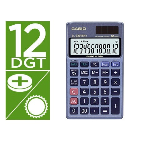 CALCULADORA CASIO SL-320TER BOLSO 12 DIGITOS TAX +/- CONVERS