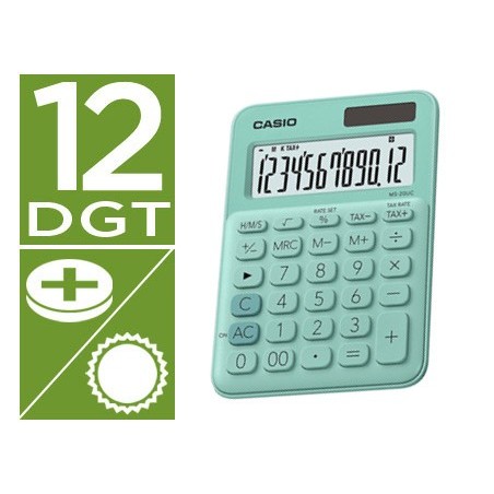 CALCULADORA CASIO MS-20UC-GN SECRETARIA 12 DIGITOS TAX +/- C