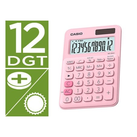 CALCULADORA CASIO MS-20UC-PK SECRETARIA 12 DIGITOS TAX +/- C