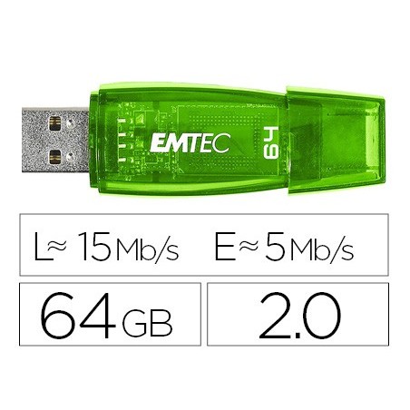 PEN DRIVE USB EMTEC FLASH C410 64 GB 2.0 VERDE