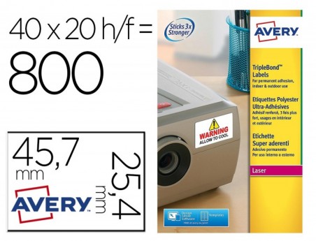 ETIQUETA ADESIVA AVERY POLIESTER SUPER ADERENTE BRANCA 45,7X