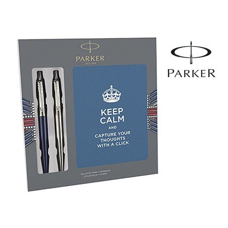 ESFEROGRAFICA PARKER JOTTER ACO + AZUL + BLOCO EXPOSITOR DE