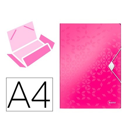 PASTA LEITZ WOW COM ELASTICOS ABAS POLIPROPILENO DIN A4 FUCS