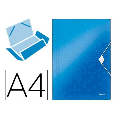 PASTA LEITZ WOW COM ELASTICOS ABAS POLIPROPILENO DIN A4 AZUL