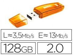 PEN DRIVE EMTEC FLASH C410 128 GB 2.0 LARANJA